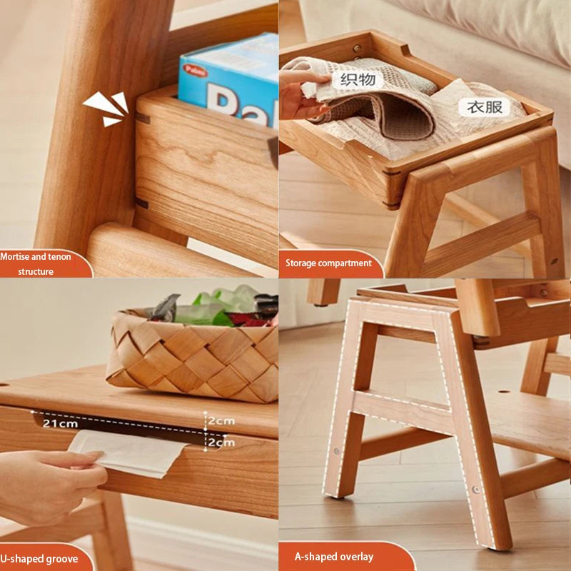 Wooden Ottoman Bench - Nordic Cherry Wood Shoe Changing Stool and Footrest, 45 x 39 x 46cm for Living Room, Everstock