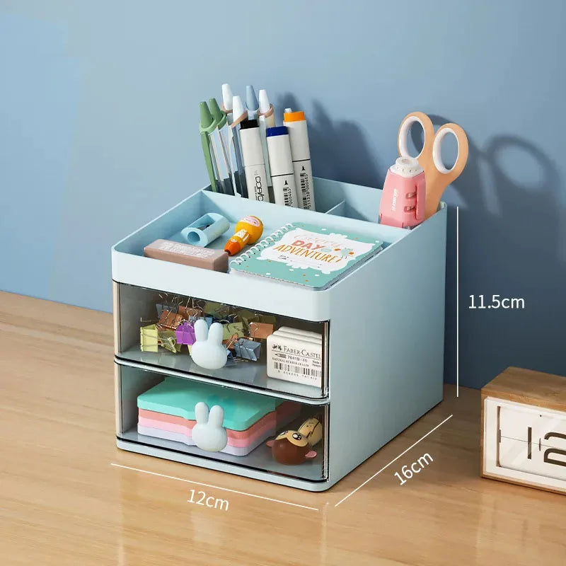 Small Desk Organizer with Drawer - Compact Desktop Storage for Pens, Business Cards & Phone, Office Desk, Everstock