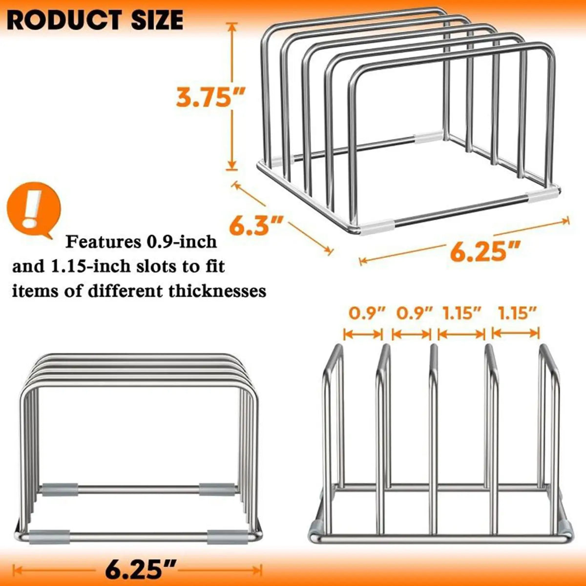 Cutting Board Holder Stand - 2-Tier Stainless Steel Rack for Chopping Boards & Pot Lids, Kitchen, Everstock