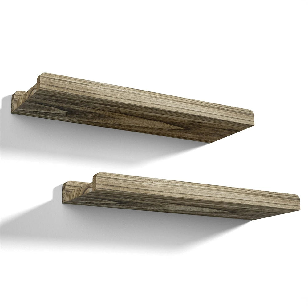 Wall Ledge Shelf Set of 2 - Farmhouse Wood Floating Shelves with Front Lip for Photo Frames, Everstock