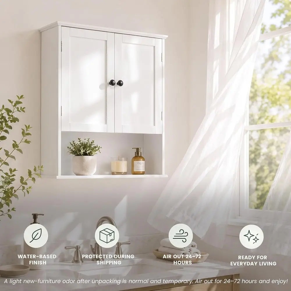 White Wall-Mounted Storage Cabinet - Over-Toilet Cabinet with Adjustable Shelves, 24in/30in, Everstock