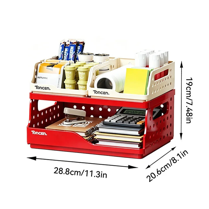 3-Tier Desk Organizer - Stackable Plastic Storage Box with 2 Large and 2 Small Compartments for Office Desktops, Everstock