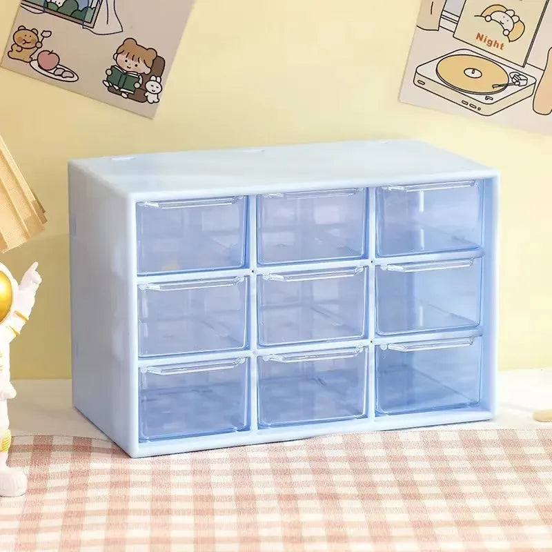 9-Grid Desk Organizer - Clear PP Plastic Storage Box with Mini Drawers for a Student Desk or Wall, Everstock