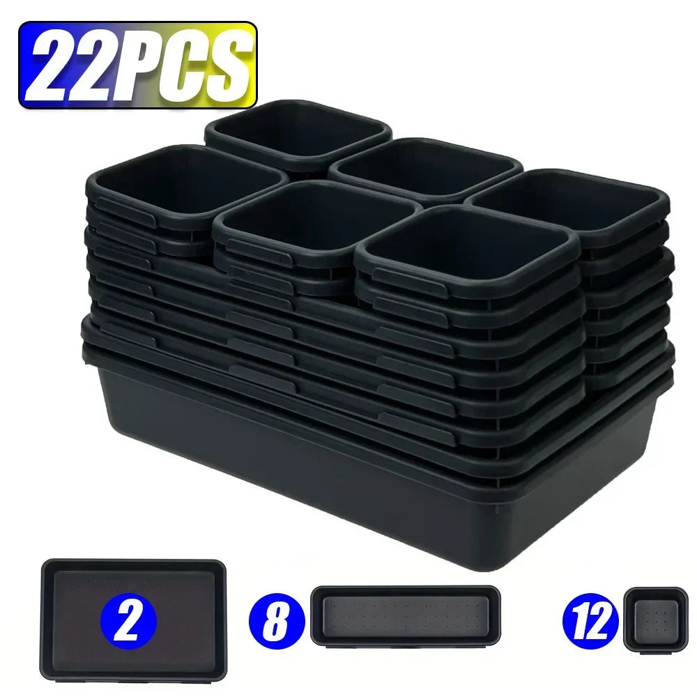 Drawer Organizer Tray Set - Interlocking PP Tool Bins in 3 Sizes for Workbench, Toolbox & Desk, Everstock