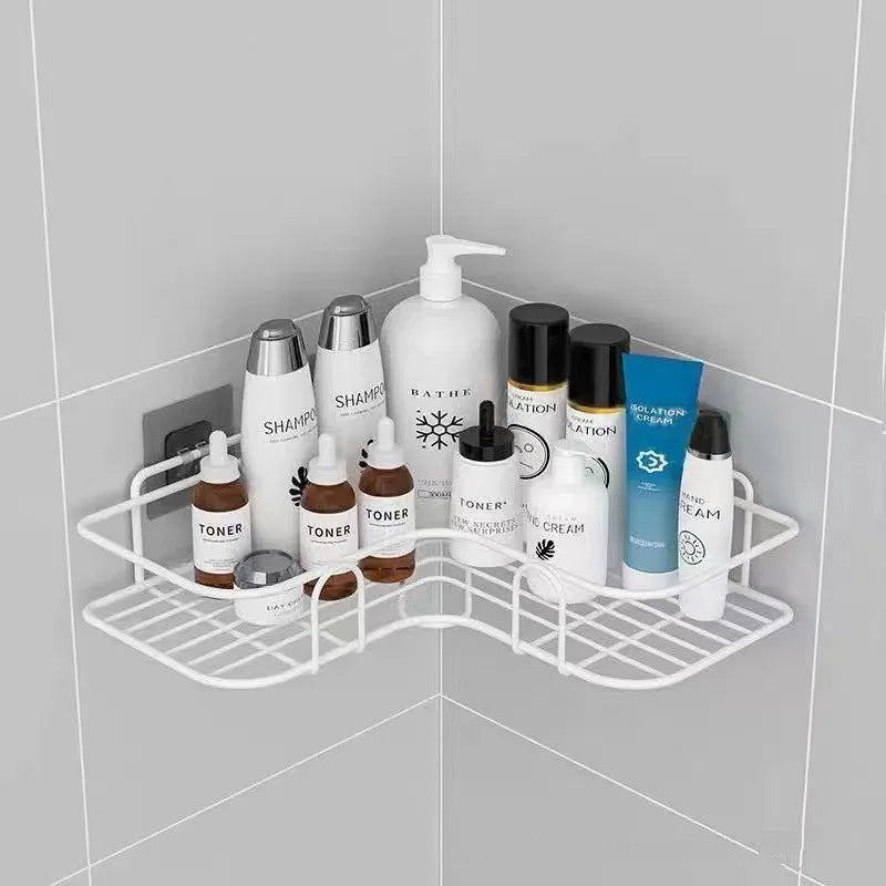 Corner Wall-Mounted Storage Shelf - Iron Shampoo Holder, Punch-Free Shower Drain Basket, Everstock