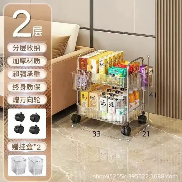 3-Tier Rolling Cart - Clear Plastic Storage Trolley on Wheels for Living Room, Bedroom and Home Office, Everstock