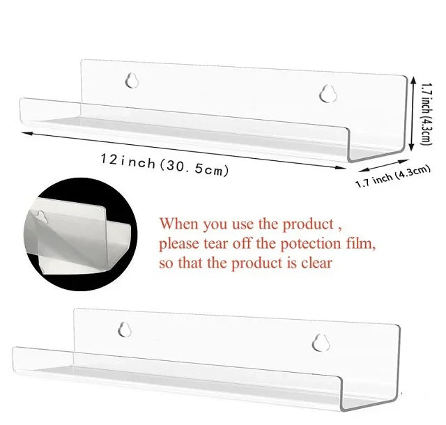Acrylic Album Wall Ledge 2 Pack - Clear Record Display Shelves for Vinyl, CDs and Art Books, Everstock