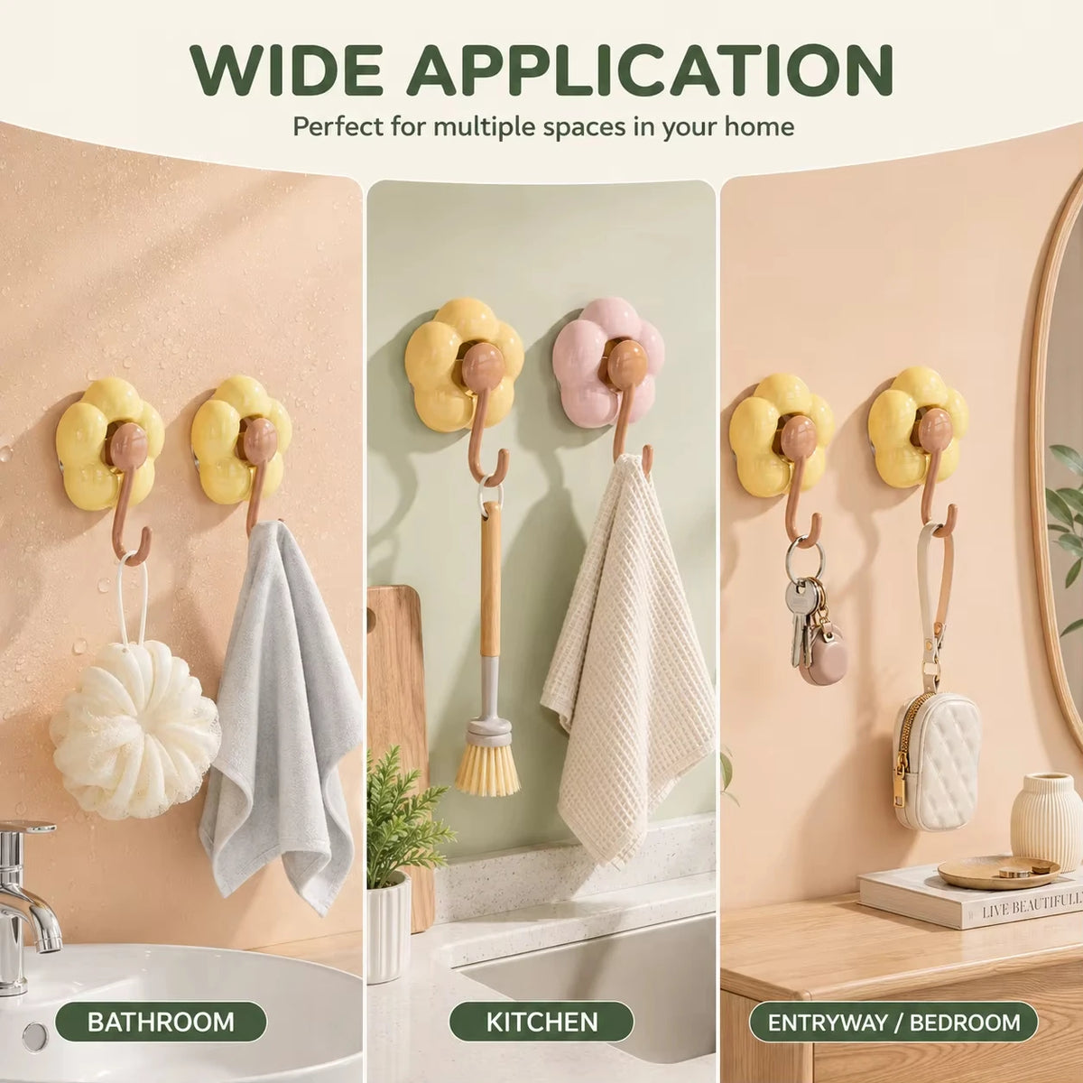 Sunflower Suction Cup Hook - No-Drill PVC Wall Hook for Kitchen, Bathroom and Living Room Tiles, Everstock