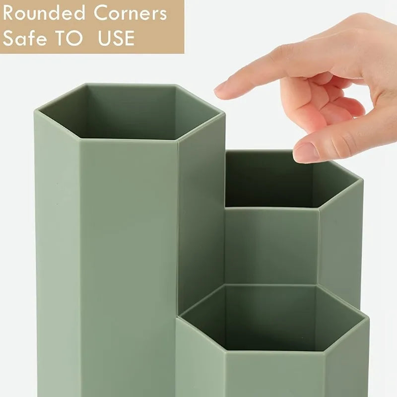 Clear Desk Organizer Pen Holder - 4 Compartment Pencil Cup for Pens, Scissors and Stationery on a Desk or Dresser, Everstock
