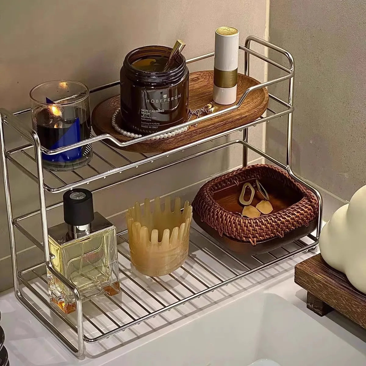 Countertop Cosmetic Storage Basket - Iron Rack for Dressing Table & Bathroom Organization, Everstock