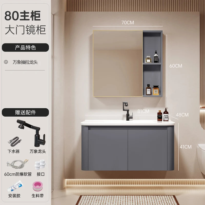 Freestanding Vanity Storage Cabinet - LED Mirror Shelf Organizer with Shower Rack, Everstock