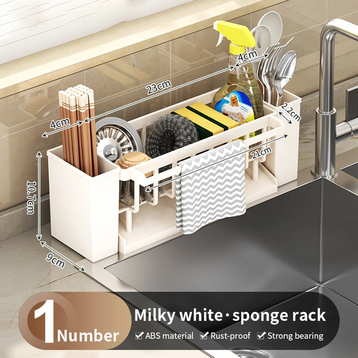 Sink Caddy with Brush Holder - Sponge & Rag Drain Rack for Kitchen and Bathroom Faucets, Everstock