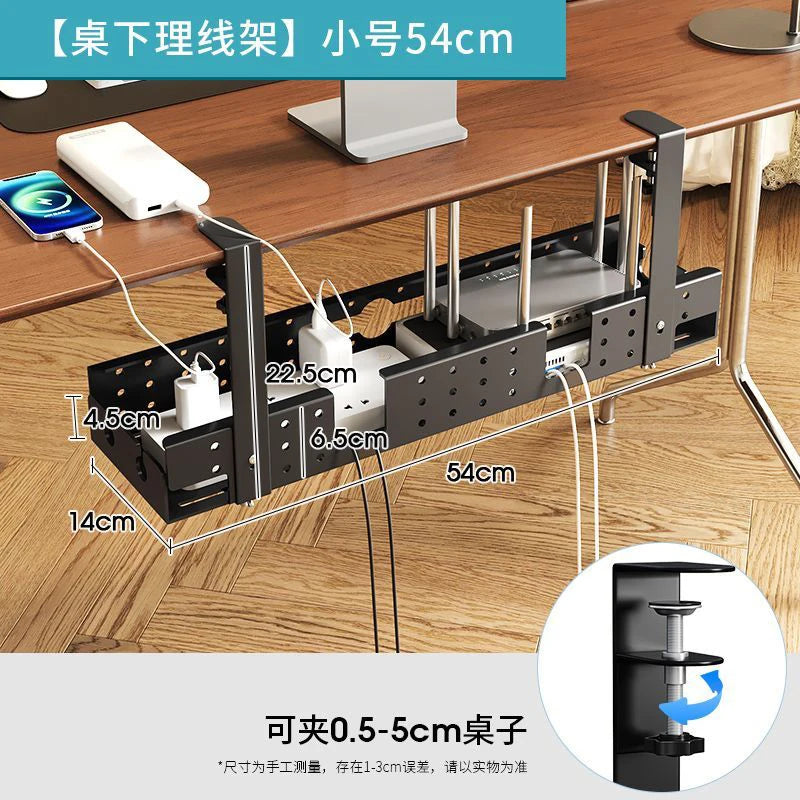 Metal Under-Desk Cable Tray - Clamp-On No-Drill Cord Organizer for Power Strips and Desk Accessories, Everstock