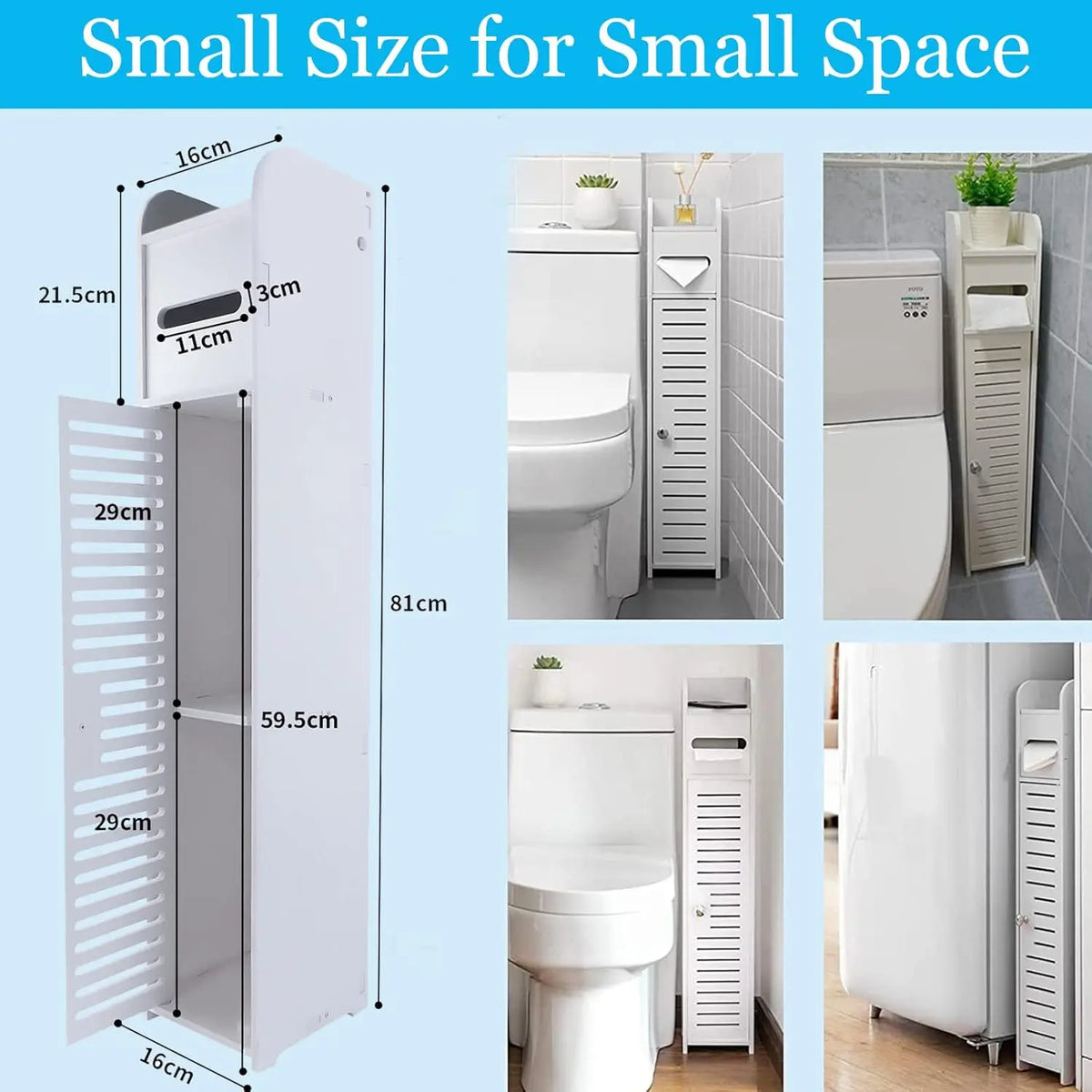 Slim Bathroom Storage Cabinet - Waterproof PVC 4-Tier Corner Unit for Toilet Paper, Towels and Toiletries, Everstock