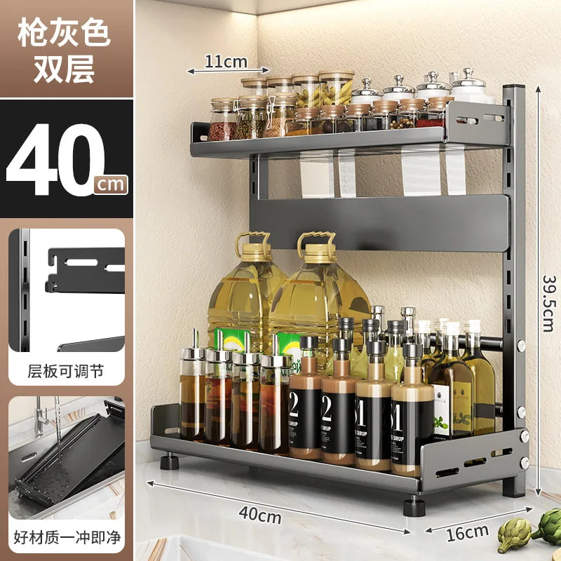 3-in-1 Countertop Kitchen Organizer - Steel Knife Block, Spice Rack & Utensil Holder, 30 lb Capacity, Everstock