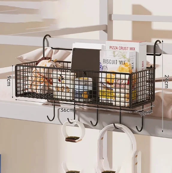 Bedside Grid Storage Rack - Hook-On Iron Wire Basket Shelf for Dorm Bunk Beds and Headboards, Everstock
