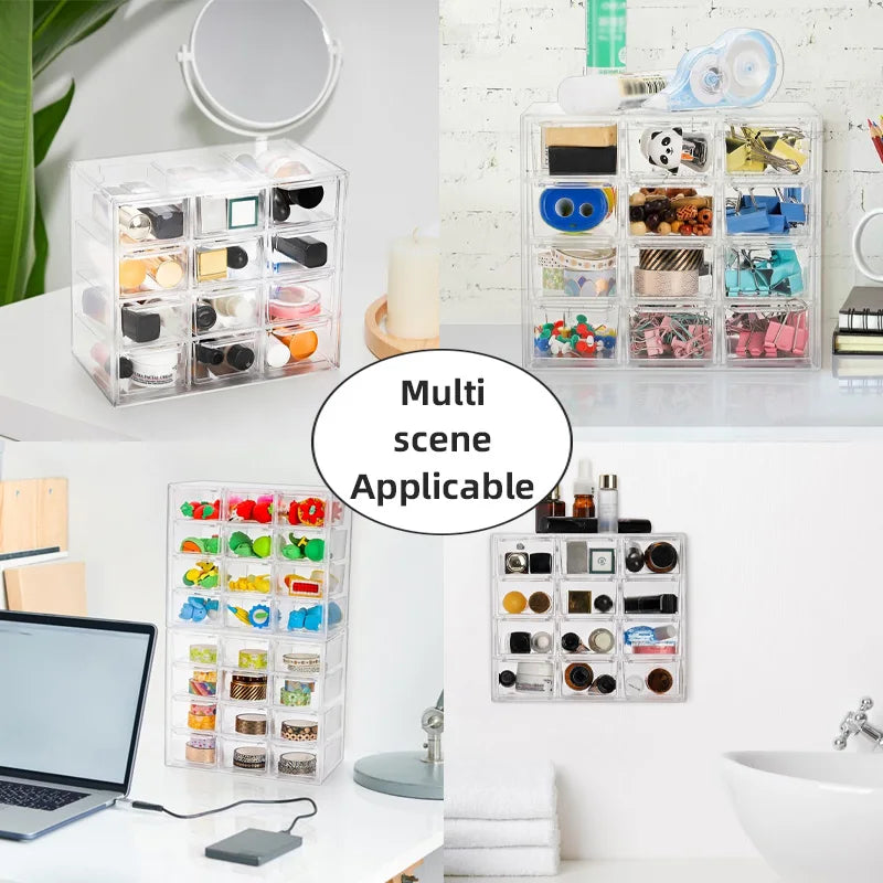 Desktop Storage Organizer with 12 Removable Drawers - Clear Plastic Dust-Proof Case for Jewelry & Stationery, Everstock