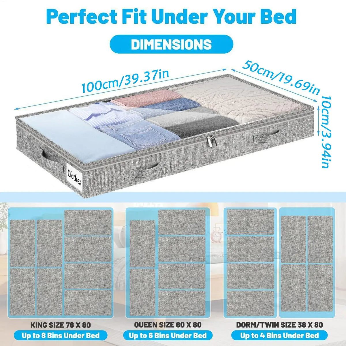 Under-Bed Storage Bag with Compartments - 39 inch Non-Woven Bin for Quilts, Comforters and Sweaters, Everstock