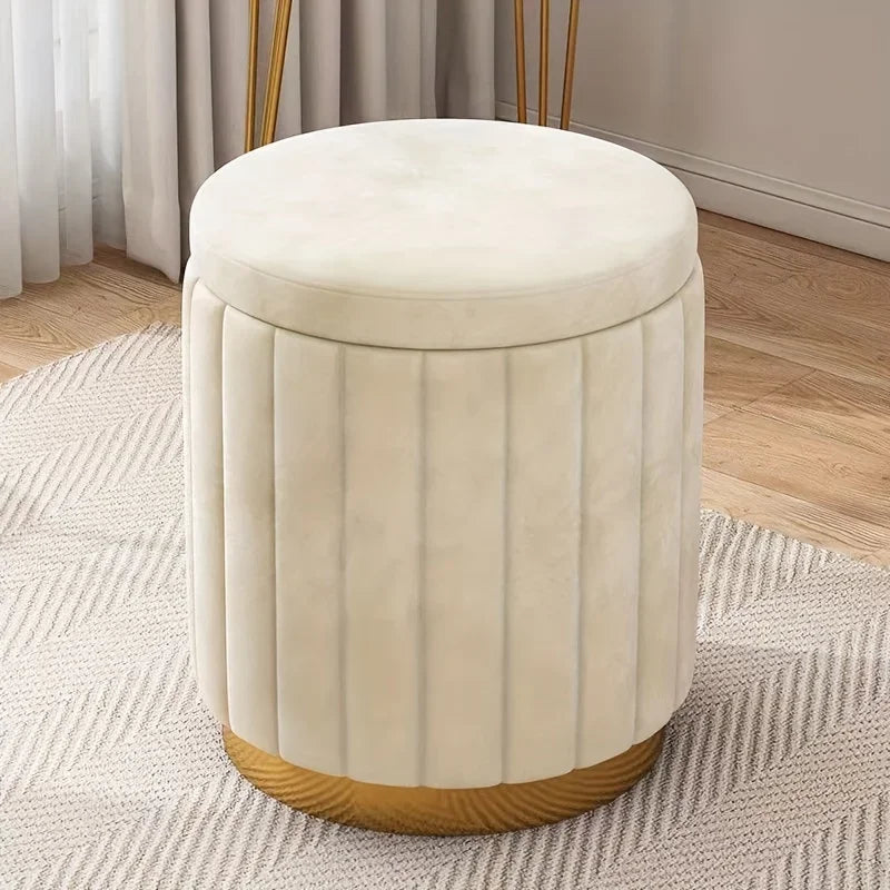 Round Storage Ottoman Stool - Cushioned Metal-Framed Vanity Seat with Hidden Storage for Bedroom Dressing Table, Everstock