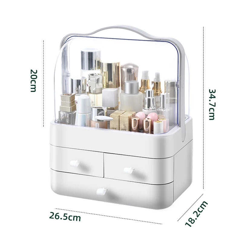Countertop Cosmetic Organizer - Dustproof Lid, Pull-Out Drawer, Waterproof for Dresser & Bathroom Vanity, Everstock