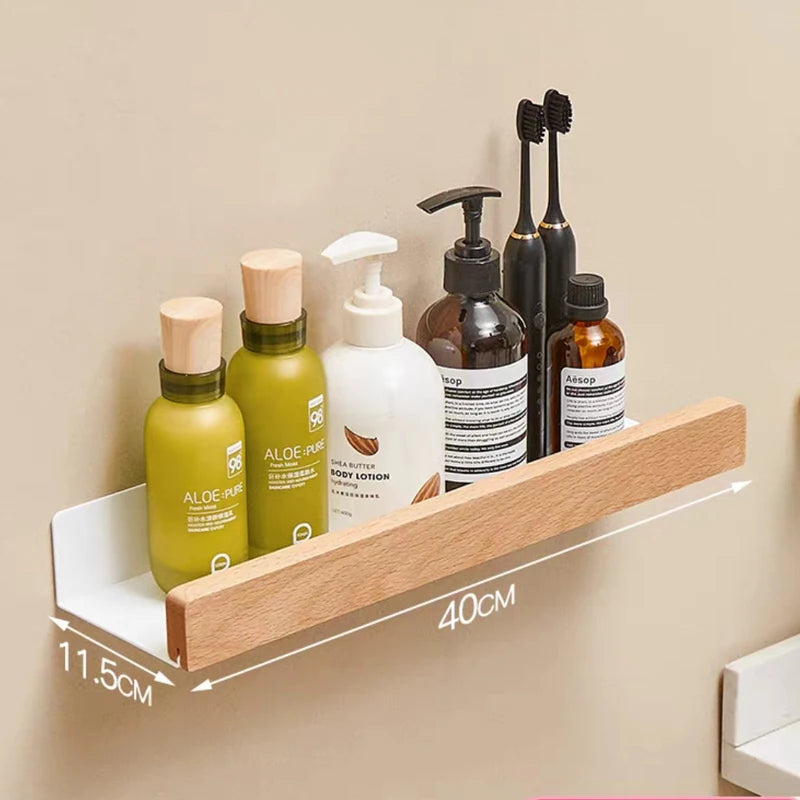 Solid Wood Corner Shelf - Wall-Mounted Shower Storage Rack for Shampoo & Toiletries, Everstock