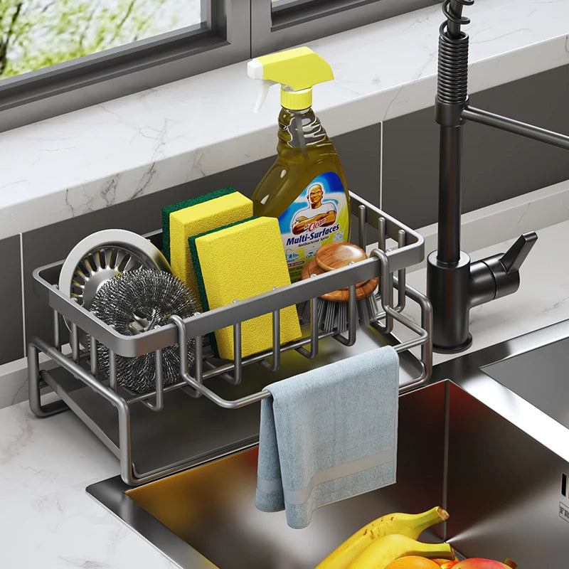 Sink Faucet Shelf Organizer - No-Drill ABS Rack with Drainage for Spices, Sponges & Kitchen Tools, Everstock