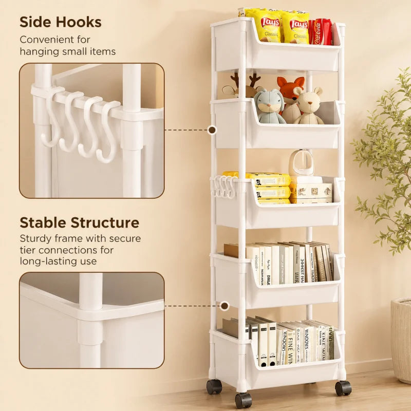 Slim Storage Cart - Multi-Tier Plastic Trolley Rack for Snacks, Books and Sundries in Living Rooms, Everstock