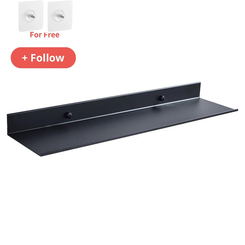 Matte Black Floating Wall Shelf - No-Drill Metal Shower Storage Organizer, Everstock