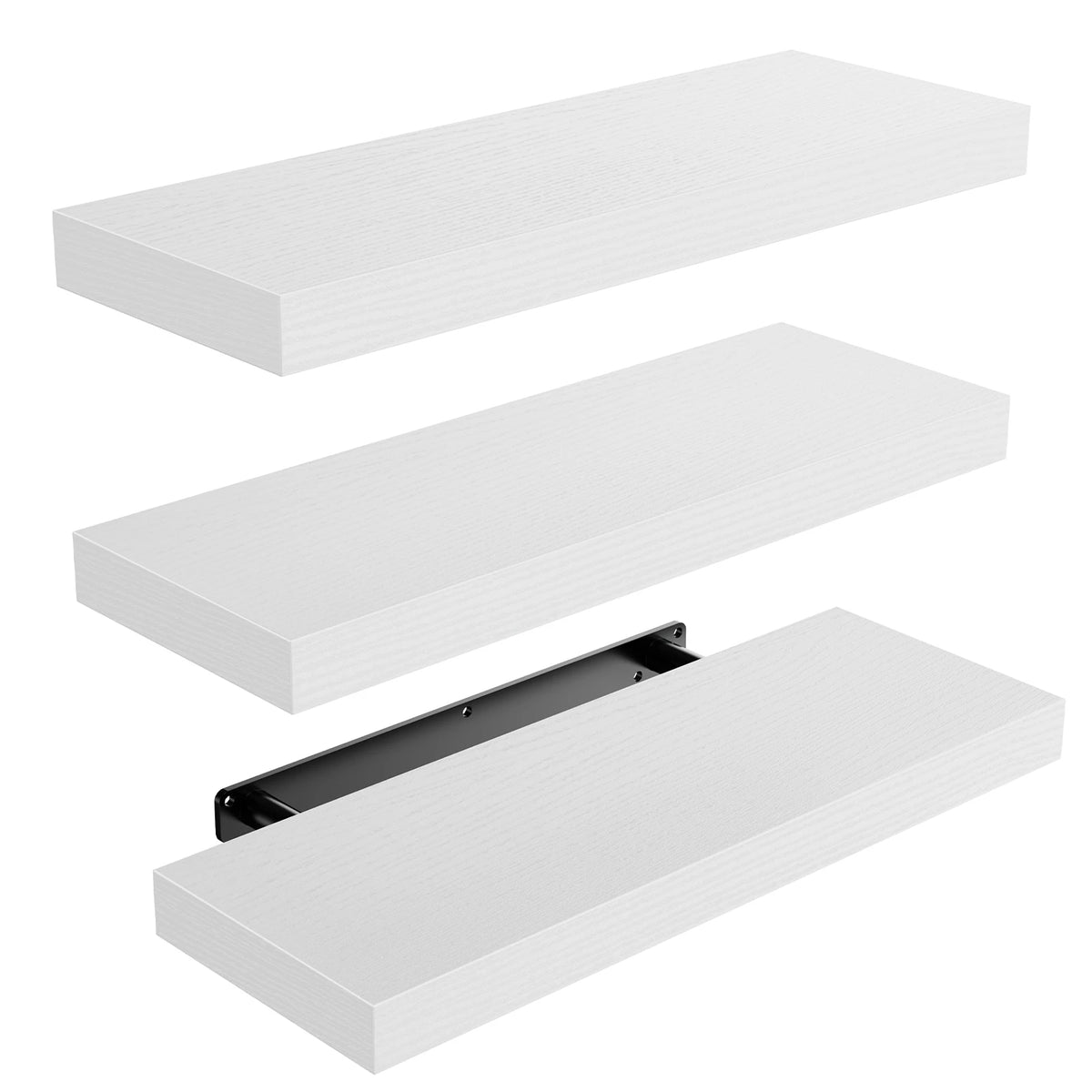 Floating Shelves Set of 3 - White MDF Laminate Wall Shelves with Invisible Metal Brackets, 15 Inch, Everstock
