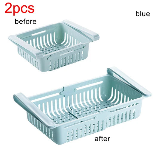 Refrigerator Drawer Organizer - Retractable Clip-On Pull-Out Bin for Fridge Shelf Storage, Everstock