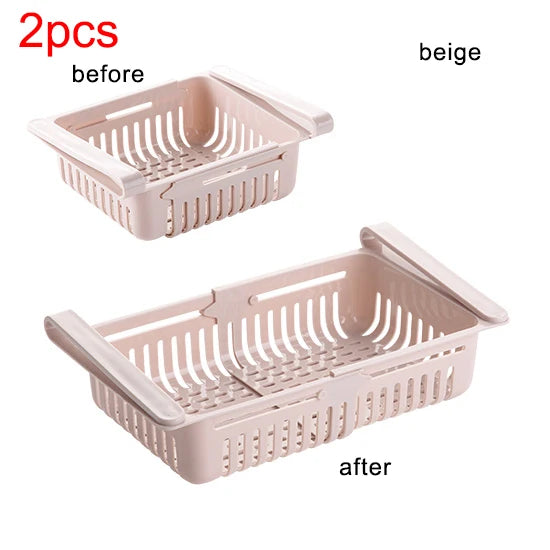 Refrigerator Drawer Organizer - Retractable Clip-On Pull-Out Bin for Fridge Shelf Storage, Everstock