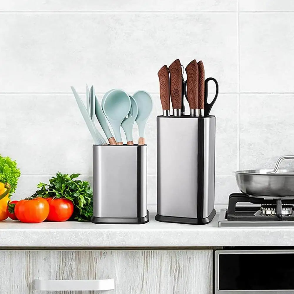 Kitchen Utensil Caddy - Stainless Steel Countertop Holder with Drain Hole for Spatulas & Spoons, Everstock