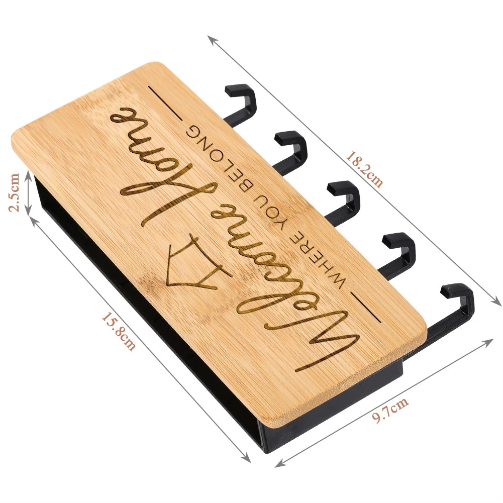 Bamboo Wall Key Holder - Engraved Wood Key Rack with Sundries Tray for Door Backs and Hallways, Everstock