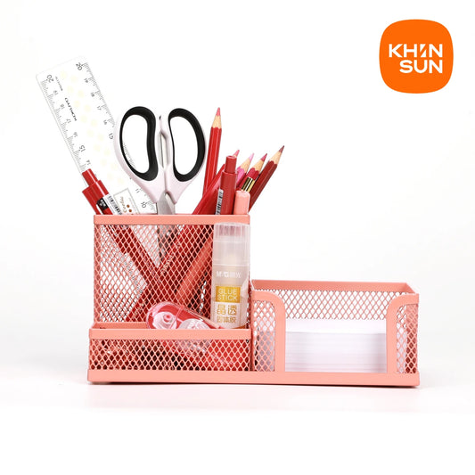 Mesh Desk Storage Box - Metal Compartment Organizer for Pens, Notes and Office Stationery on a Work Desk, Everstock