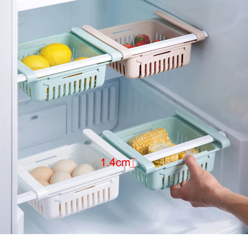 Refrigerator Drawer Organizer - Retractable Clip-On Pull-Out Bin for Fridge Shelf Storage, Everstock