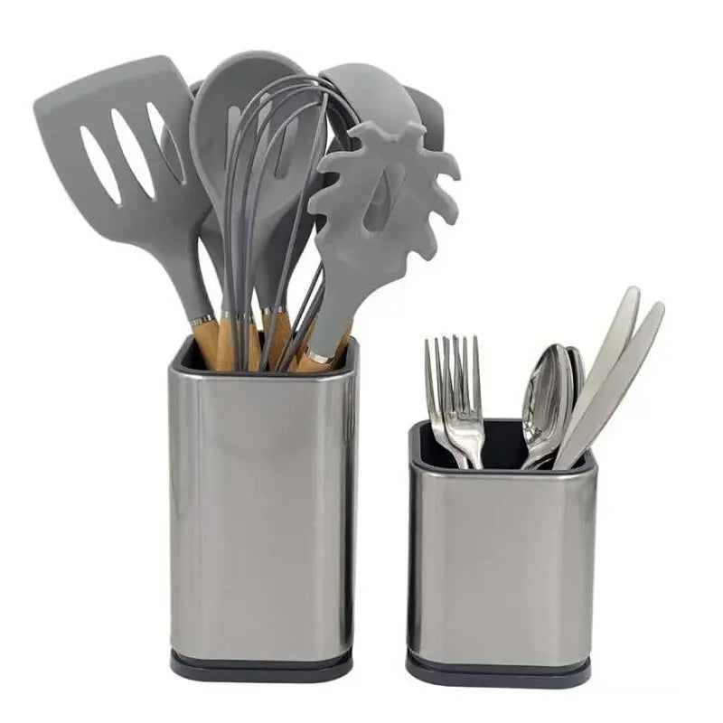 Kitchen Utensil Caddy - Stainless Steel Countertop Holder with Drain Hole for Spatulas & Spoons, Everstock