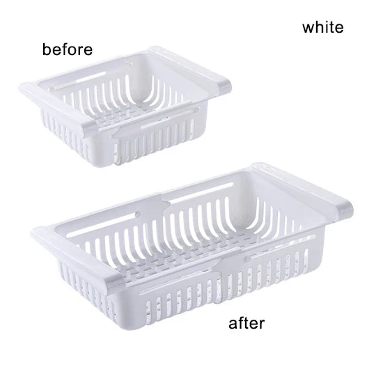 Refrigerator Drawer Organizer - Retractable Clip-On Pull-Out Bin for Fridge Shelf Storage, Everstock