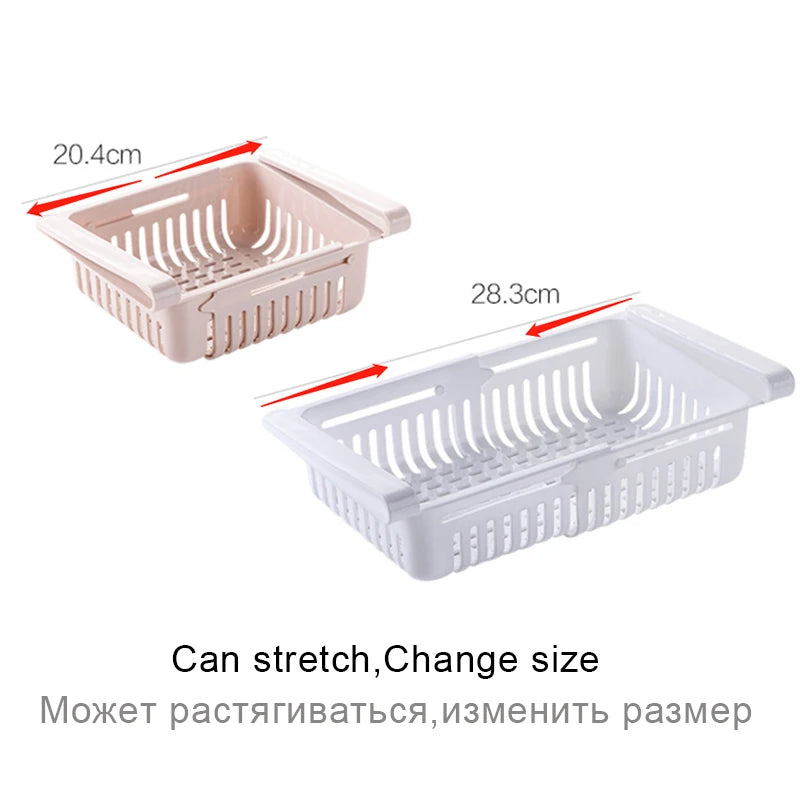 Refrigerator Drawer Organizer - Retractable Clip-On Pull-Out Bin for Fridge Shelf Storage, Everstock