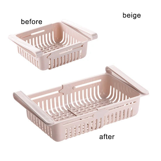 Refrigerator Drawer Organizer - Retractable Clip-On Pull-Out Bin for Fridge Shelf Storage, Everstock