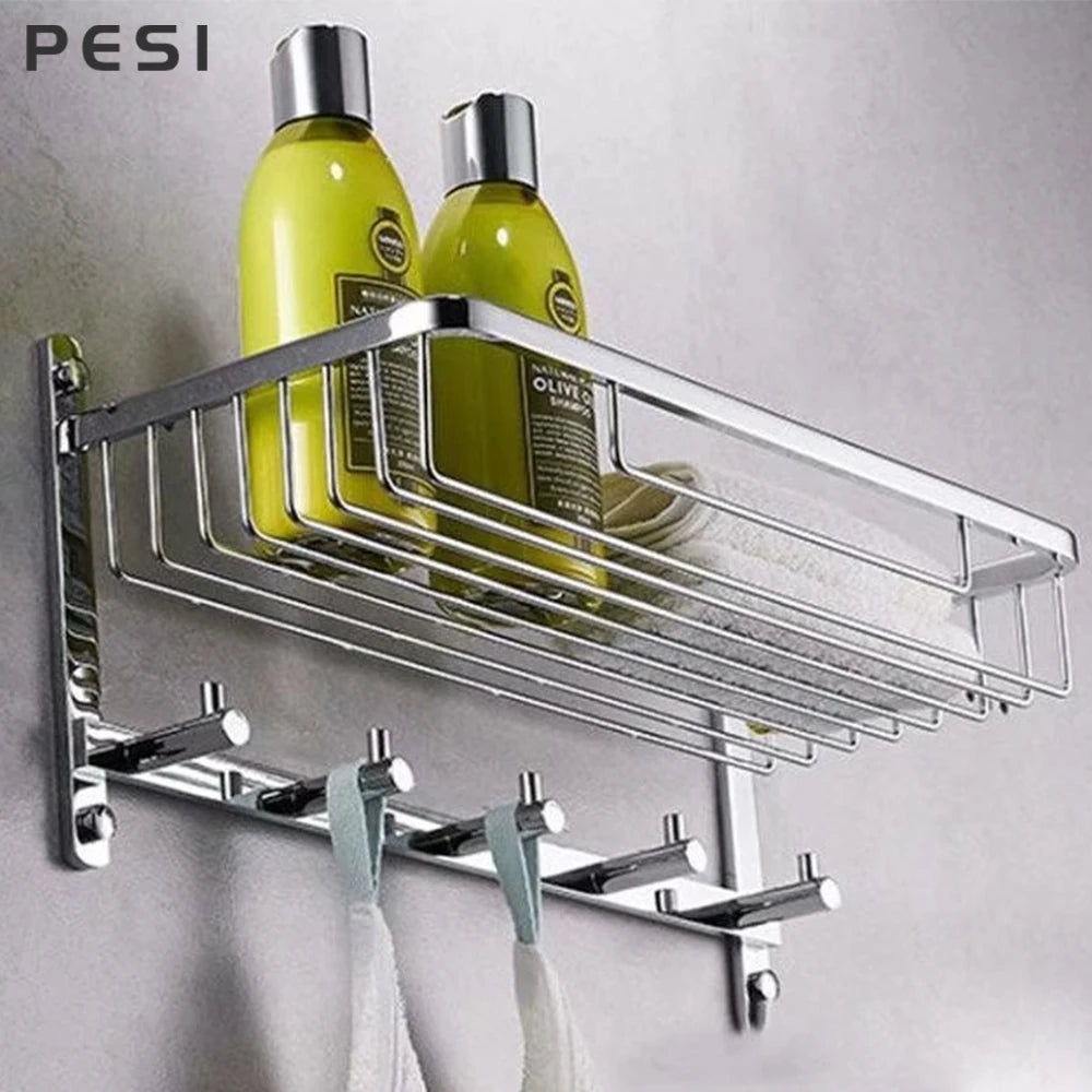 Stainless Steel Towel Holder Rack - Wall-Mounted Storage Organizer, Black/Gold/Chrome, Everstock