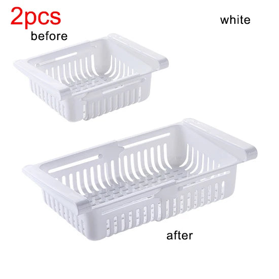 Refrigerator Drawer Organizer - Retractable Clip-On Pull-Out Bin for Fridge Shelf Storage, Everstock