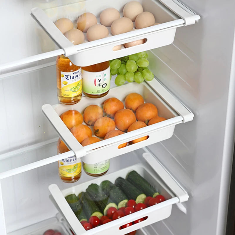 Refrigerator Drawer Organizer - Retractable Clip-On Pull-Out Bin for Fridge Shelf Storage, Everstock