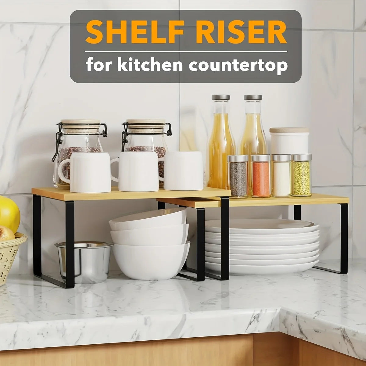 Kitchen Counter Shelf Organizer - Set of 2 Stackable Expandable Spice Racks, 33 lb Capacity, Cabinet Storage, Everstock