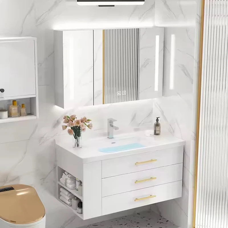 Modern Wooden Vanity Cabinet - Wall-Mounted Bathroom Storage with Mirror & Sink, Everstock