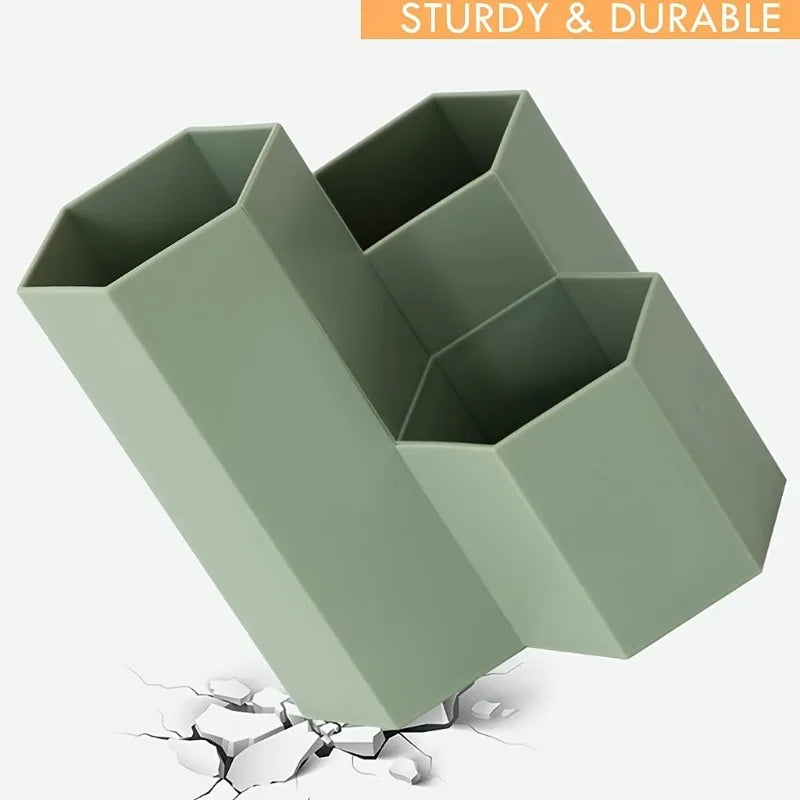 Clear Desk Organizer Pen Holder - 4 Compartment Pencil Cup for Pens, Scissors and Stationery on a Desk or Dresser, Everstock
