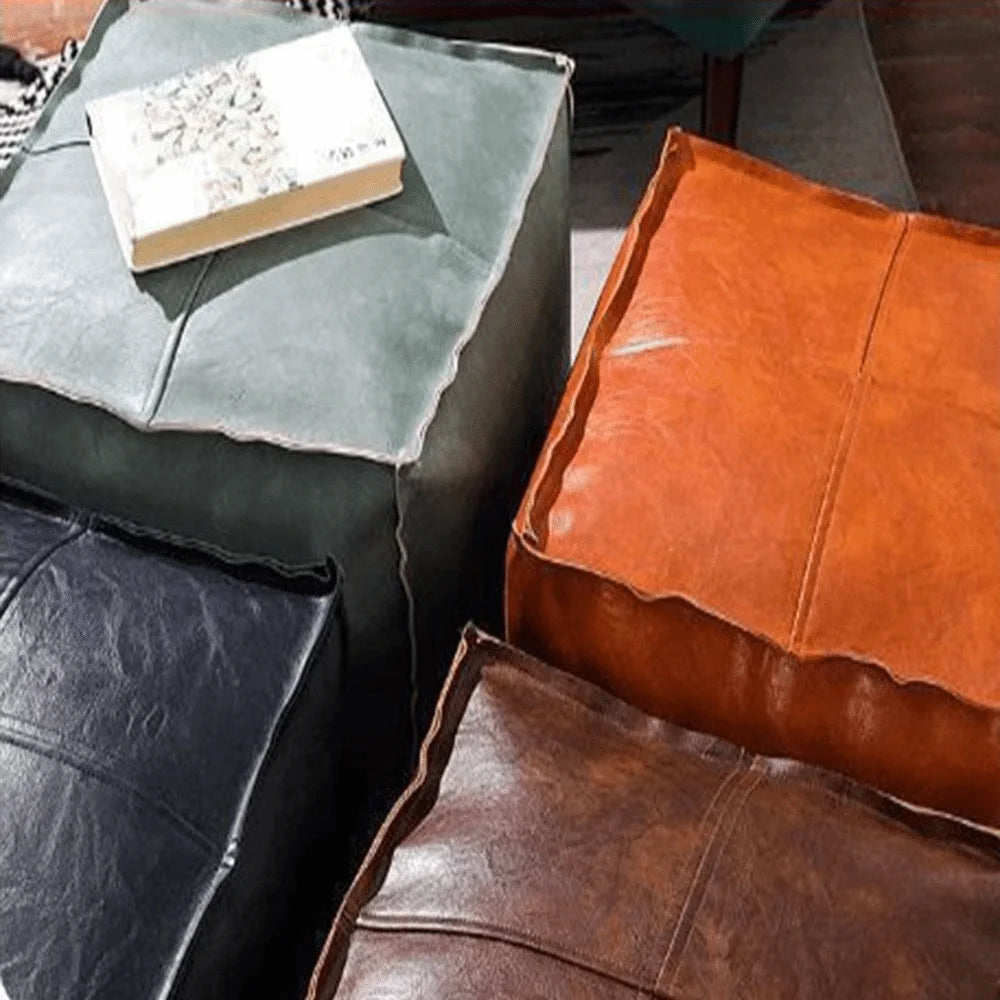 Storage Ottoman Pouf, Unfilled - Waterproof PU Leather Floor Stool Cover, 40 x 40cm, in 6 Colours, Everstock