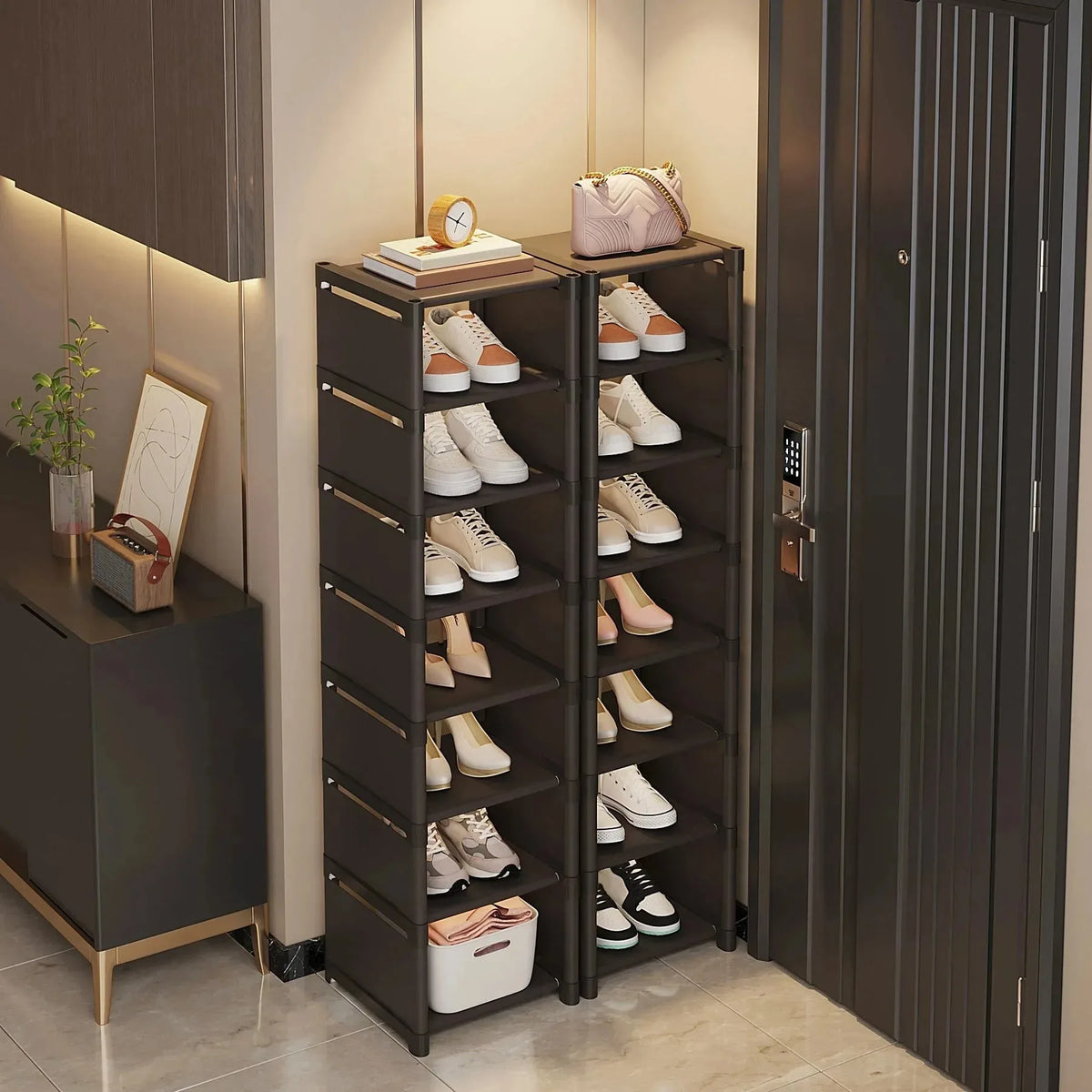 Stackable Shoe Rack Organizer - Non-Woven Fabric Shoe Storage with Steel Frame for Closet and Under-Bed, Everstock