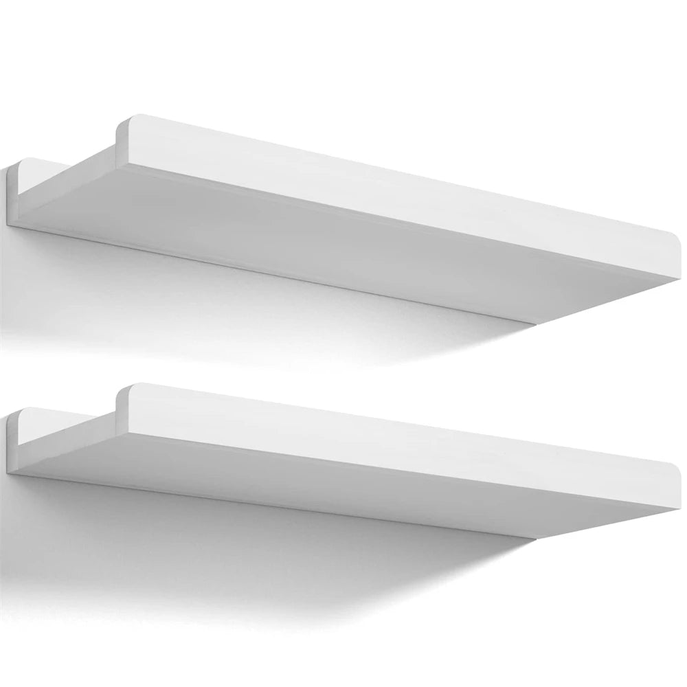 Wall Ledge Shelf Set of 2 - Farmhouse Wood Floating Shelves with Front Lip for Photo Frames, Everstock