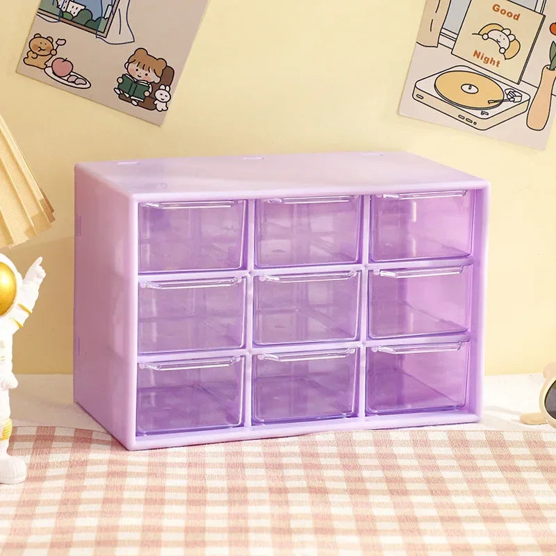 9-Grid Desktop Storage Box - Transparent PP Plastic Drawer Organizer for Student Desk Sundries, Wall-Mounted, Everstock