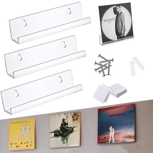 Vinyl Record Wall Shelf - Clear Acrylic Display Ledge in 4, 7 and 12 Inch for LPs, CDs and Albums, Everstock